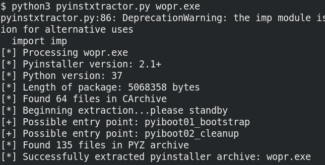 Figure 6: Running pyinstxtractor