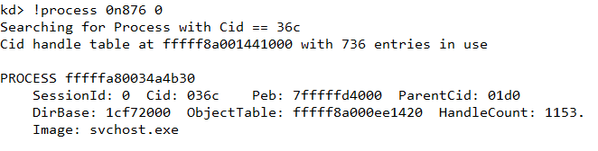 Figure 7: Finding EPROCESS of svchost