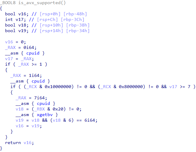 Figure 2: Checking AVX support