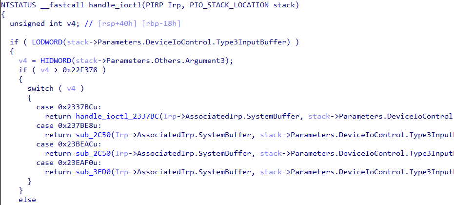 Figure 20: man.sys handles IOCTLs from cd.dll
