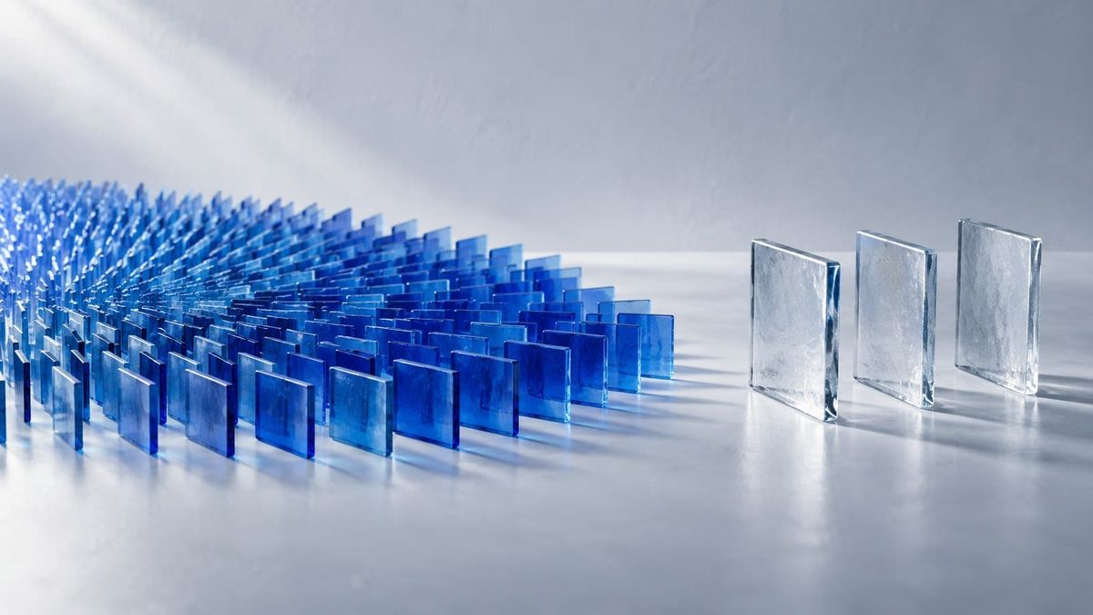 Small blue tiles and larger clear tiles separated by a narrow gap — SeeIndie