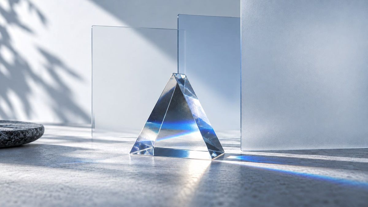 A glass prism beside clear and frosted glass panels — SeeIndie