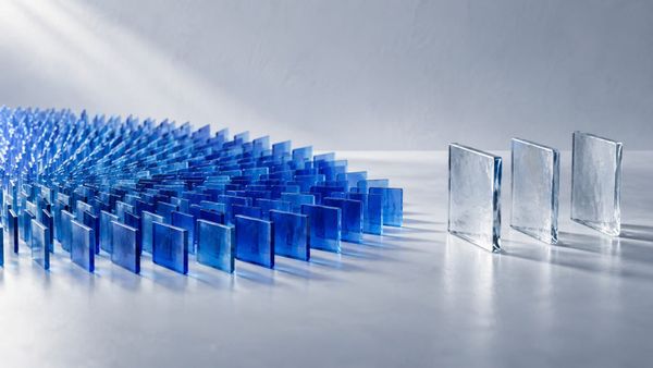 Small blue tiles and larger clear tiles separated by a narrow gap — SeeIndie