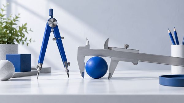 Drafting compass and measuring caliper on a white desk — SeeIndie
