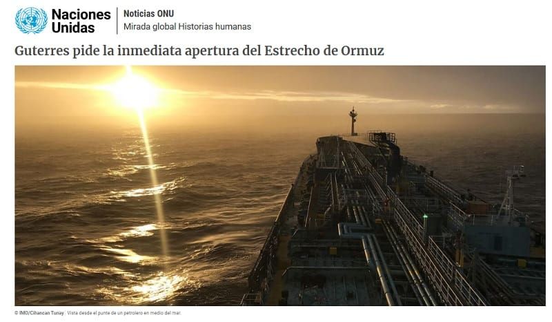 El Secretario General de la ONU pide la inmediata apertura del Estrecho de Ormuz