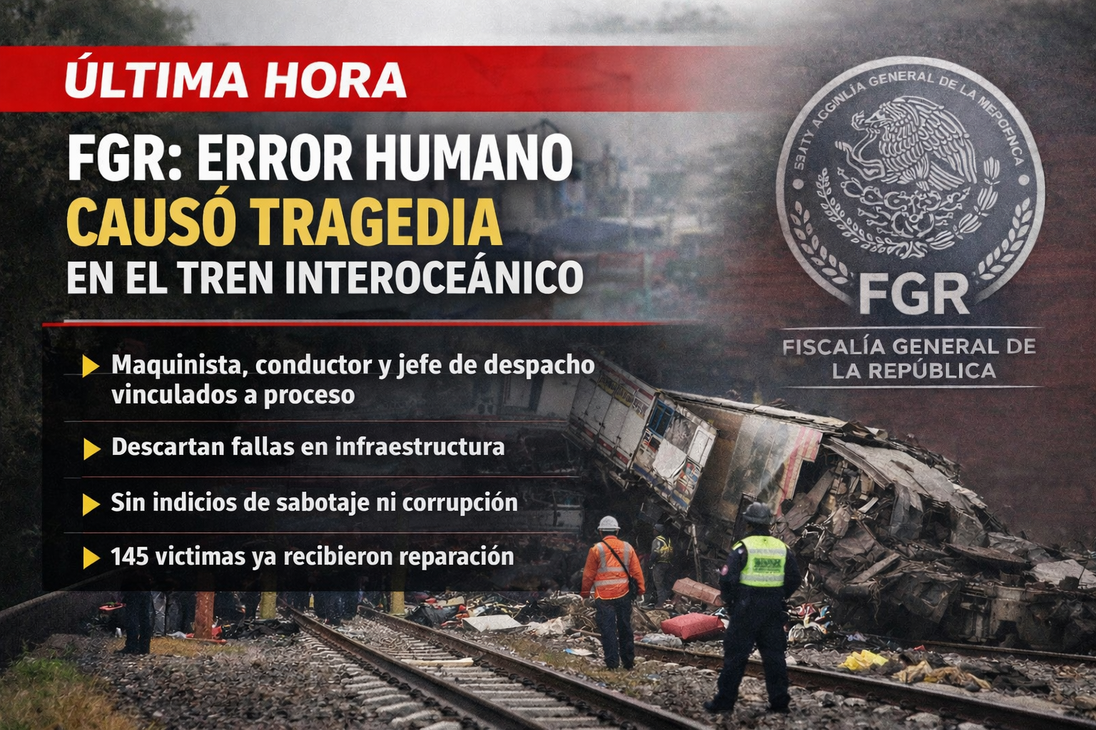 FGR: el accidente del Tren Interoceánico fue causado por negligencia operativa