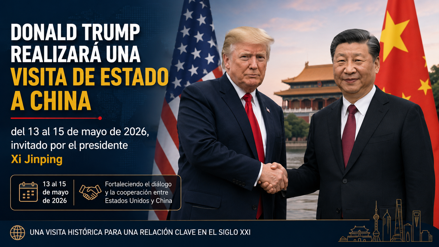 Trump realizará una visita de Estado a China del 13 al 15 de mayo de 2026