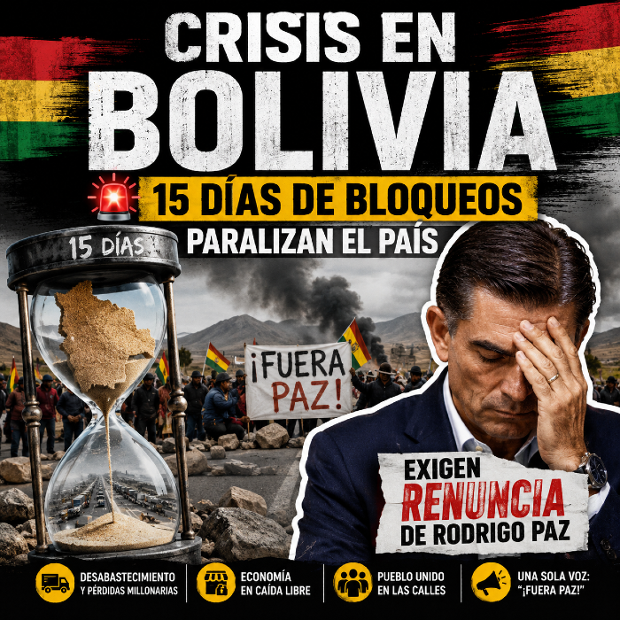 Crisis en Bolivia: 15 días de bloqueos paralizan el país y exigen renuncia de Rodrigo Paz