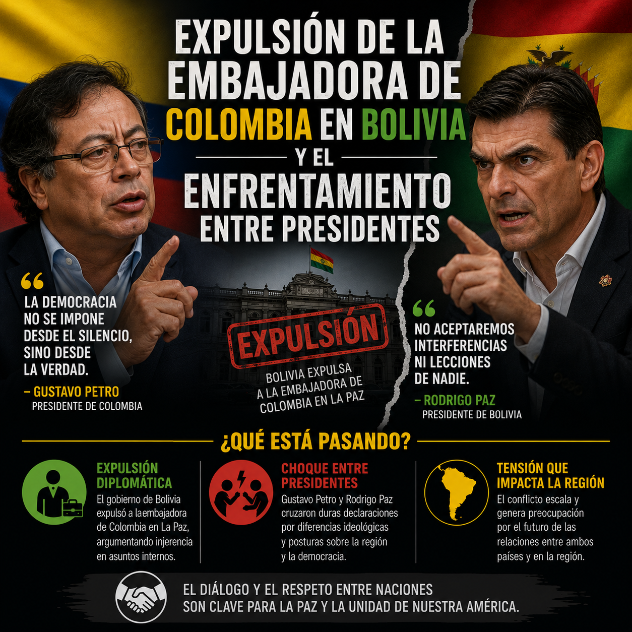 Escala el enfrentamiento entre los Presidentes de Bolivia y Colombia con la expulsión de sus Embajadores