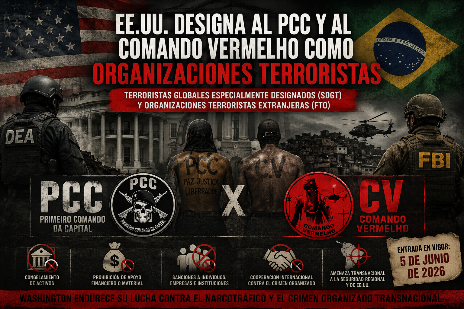 Estados Unidos designó a las dos principales bandas criminales de Brasil como grupos terroristas