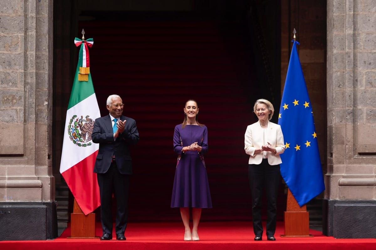 Claudia Sheinbaum recibió este viernes en Palacio Nacional a Ursula von der Leyen y a António Costa