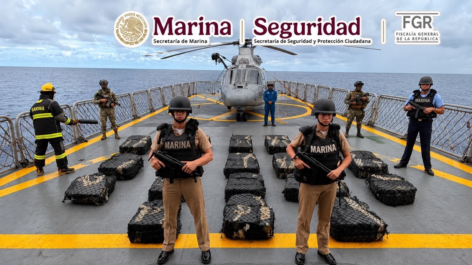 Golpe al narco en altamar: Marina asegura 829 kilos de cocaína frente a Guerrero