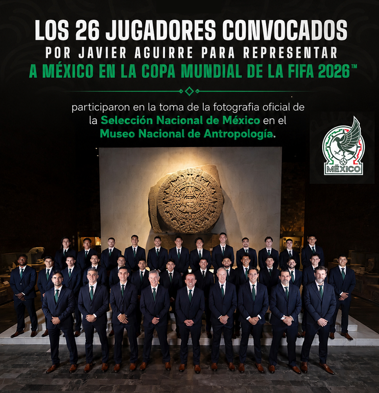 Fotografía oficial de la Selección Nacional de México en el Museo de Antropología
