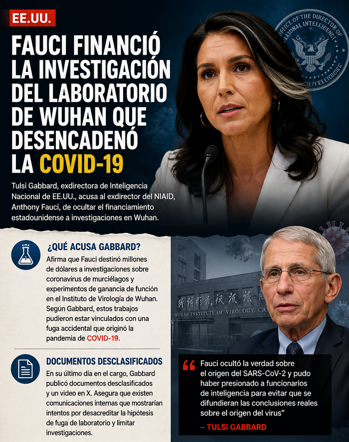 Fauci financió la investigación del laboratorio de Wuhan que desencadenó la COVID-19: Tulsi Gabbard