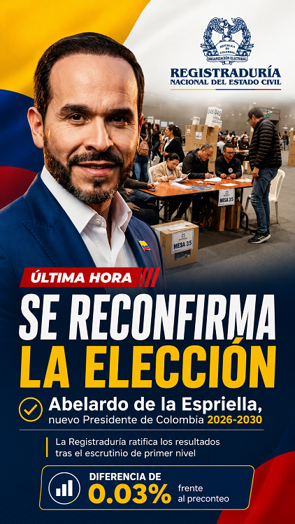 Se reconfirma la elección de Abelardo de la Espriella como nuevo Presidente de Colombia 2026-2030