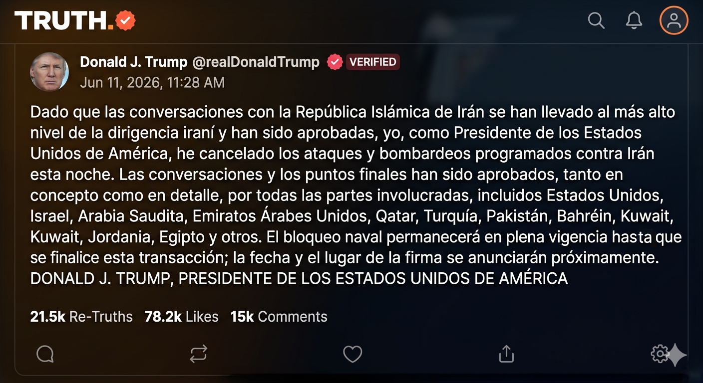 Trump cancela ataques contra Irán y anuncia que próximamente se firmará la paz