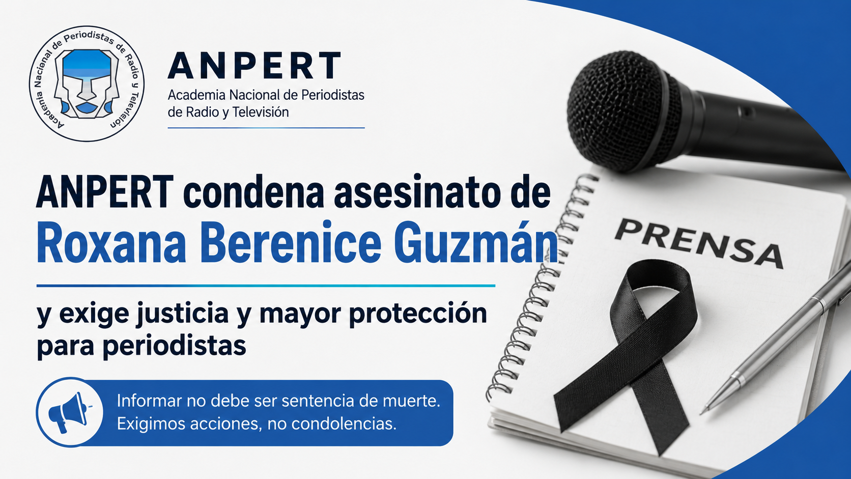 Academia Nacional de Periodistas condena asesinato de Roxana Guzmán y exige justicia y mayor protección para periodistas