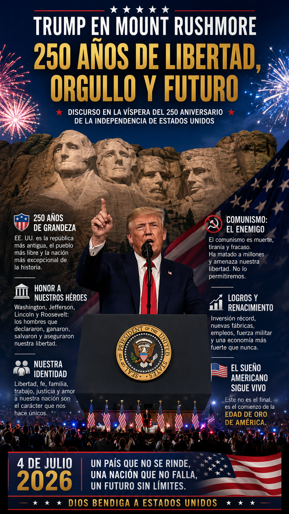 Donald Trump rindió homenaje a los cuatro presidentes de Estados Unidos esculpidos en el monumento Mount Rushmore