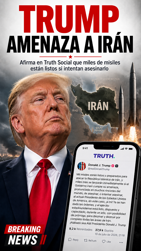 Trump amenaza con lanzar mil misiles contra Irán si es asesinado
