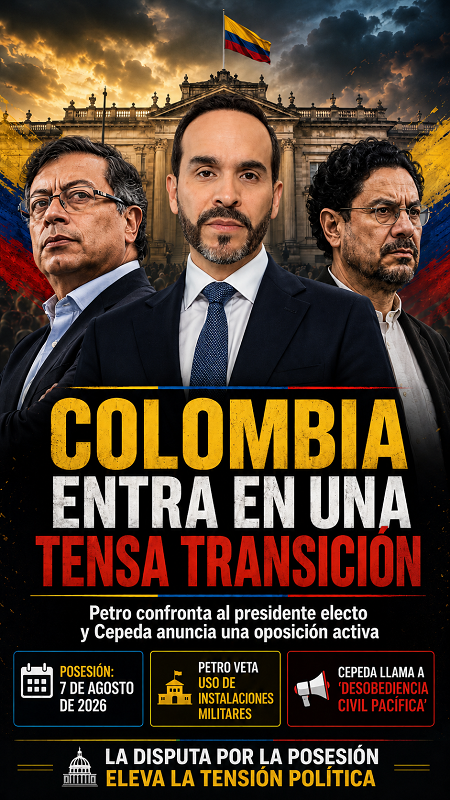 Colombia entra en una tensa transición: Petro confronta al presidente electo y Cepeda llama a la desobediencia civil pacífica