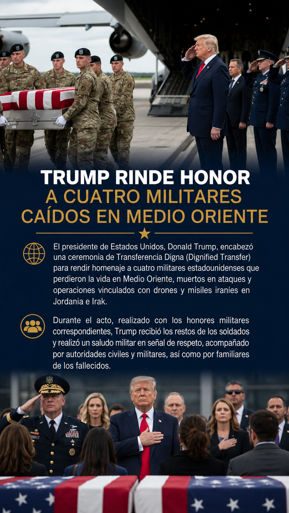 Trump rinde homenaje a 4 militares estadounidenses caídos en Medio Oriente