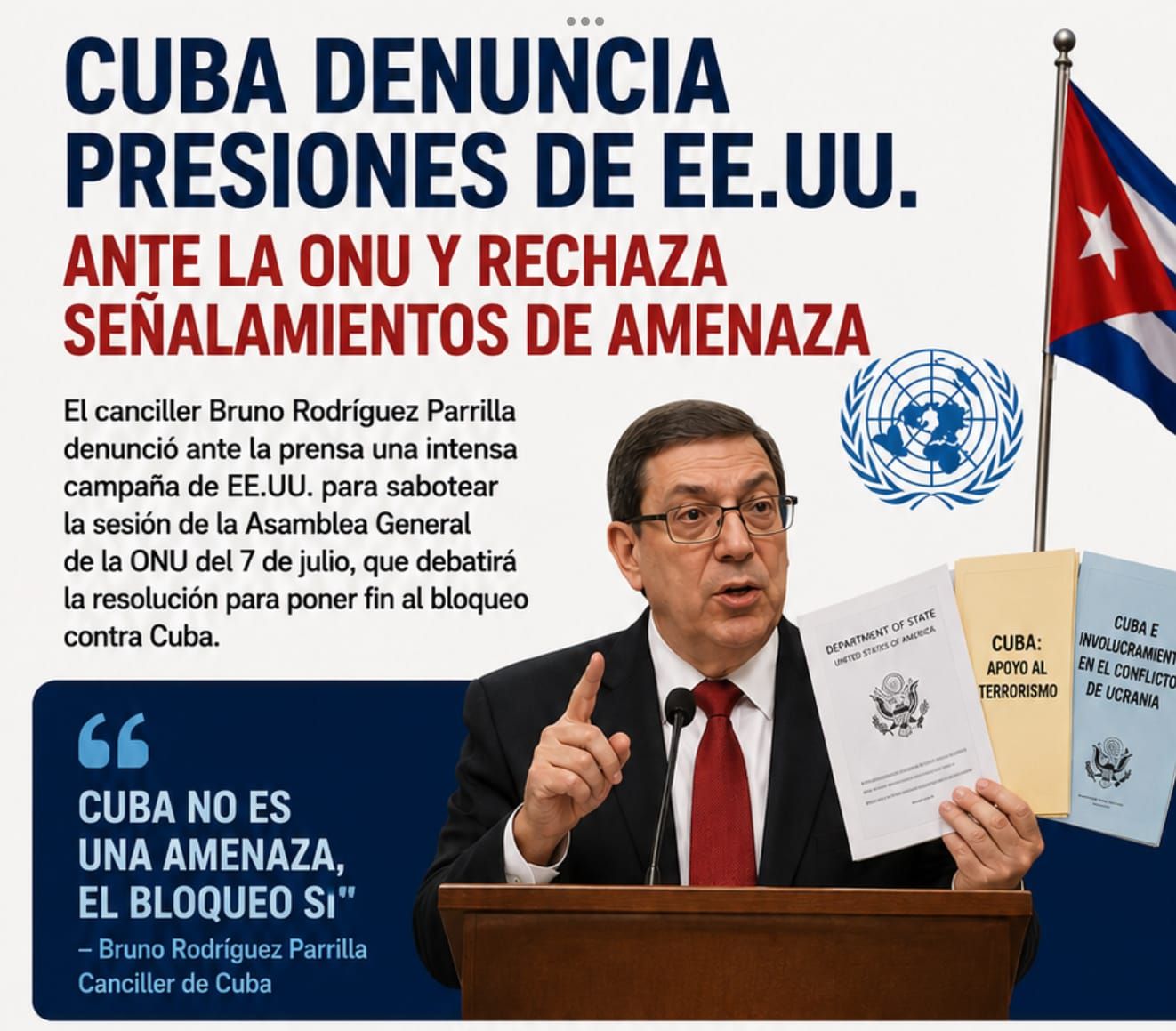 Cuba denuncia presiones de EE.UU. ante la ONU y rechaza señalamientos de amenaza
