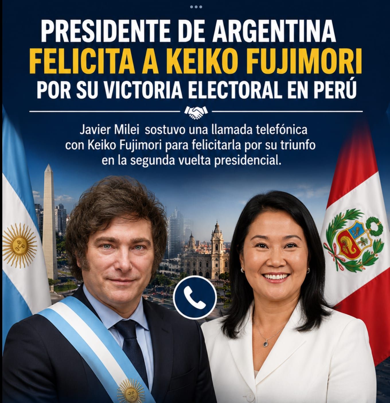 Presidente de Argentina felicita a Keiko Fujimori por su victoria electoral en Perú