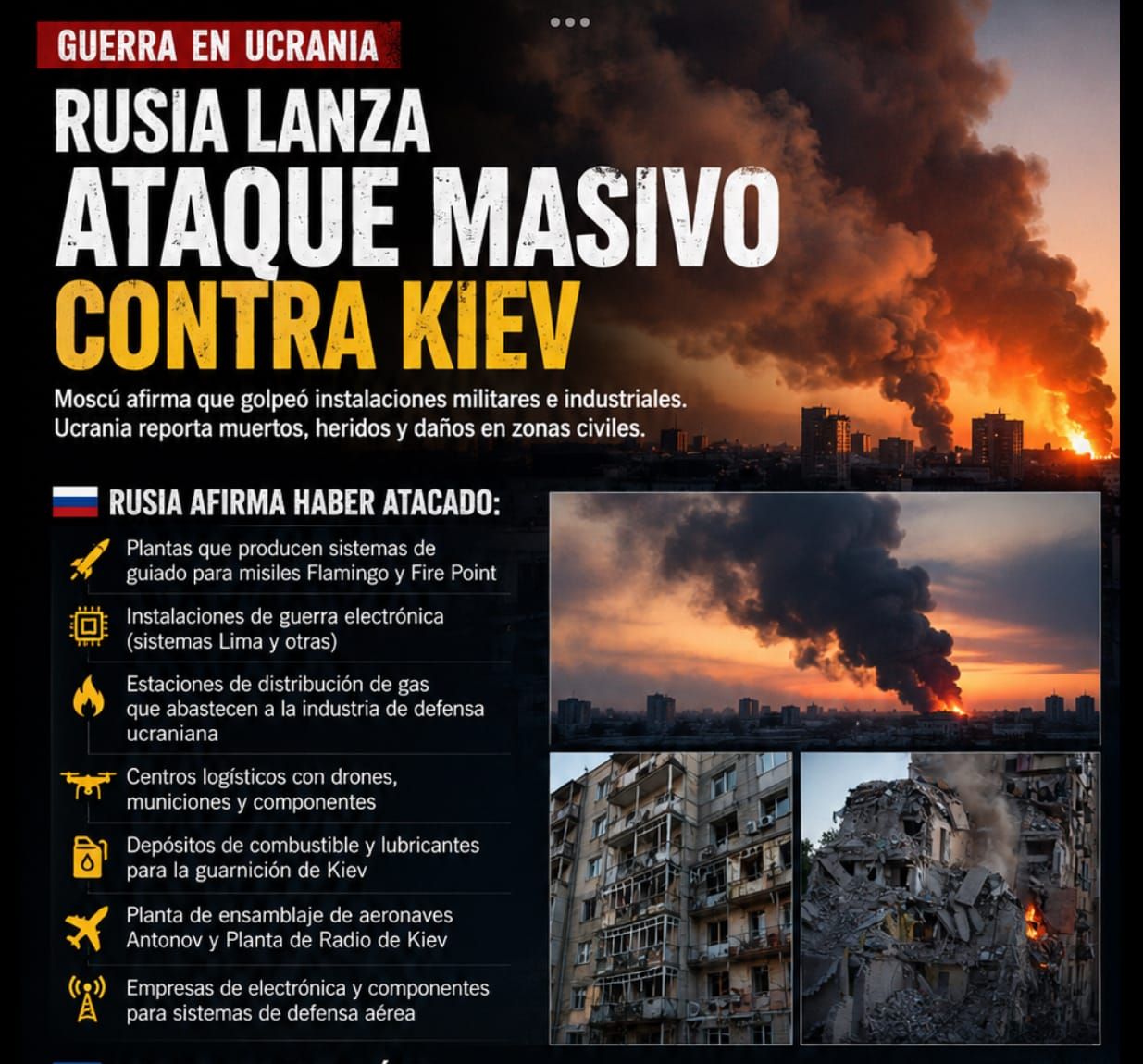 Rusia lanza un ataque masivo contra Kiev; Moscú afirma haber golpeado infraestructura militar y Ucrania reporta víctimas civiles