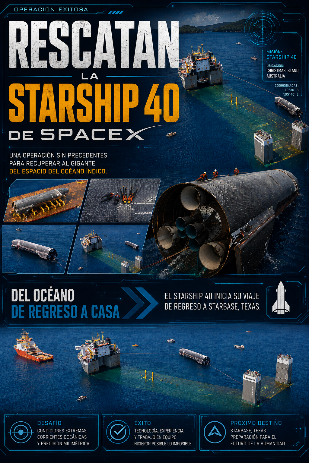 La nave Starship 40 de SpaceX inicia su increíble regreso a Texas en barco desde Australia
