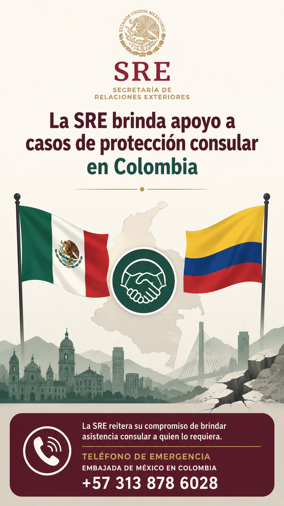 SRE activa apoyo consular para 213 mexicanos afectados por el sismo en Colombia