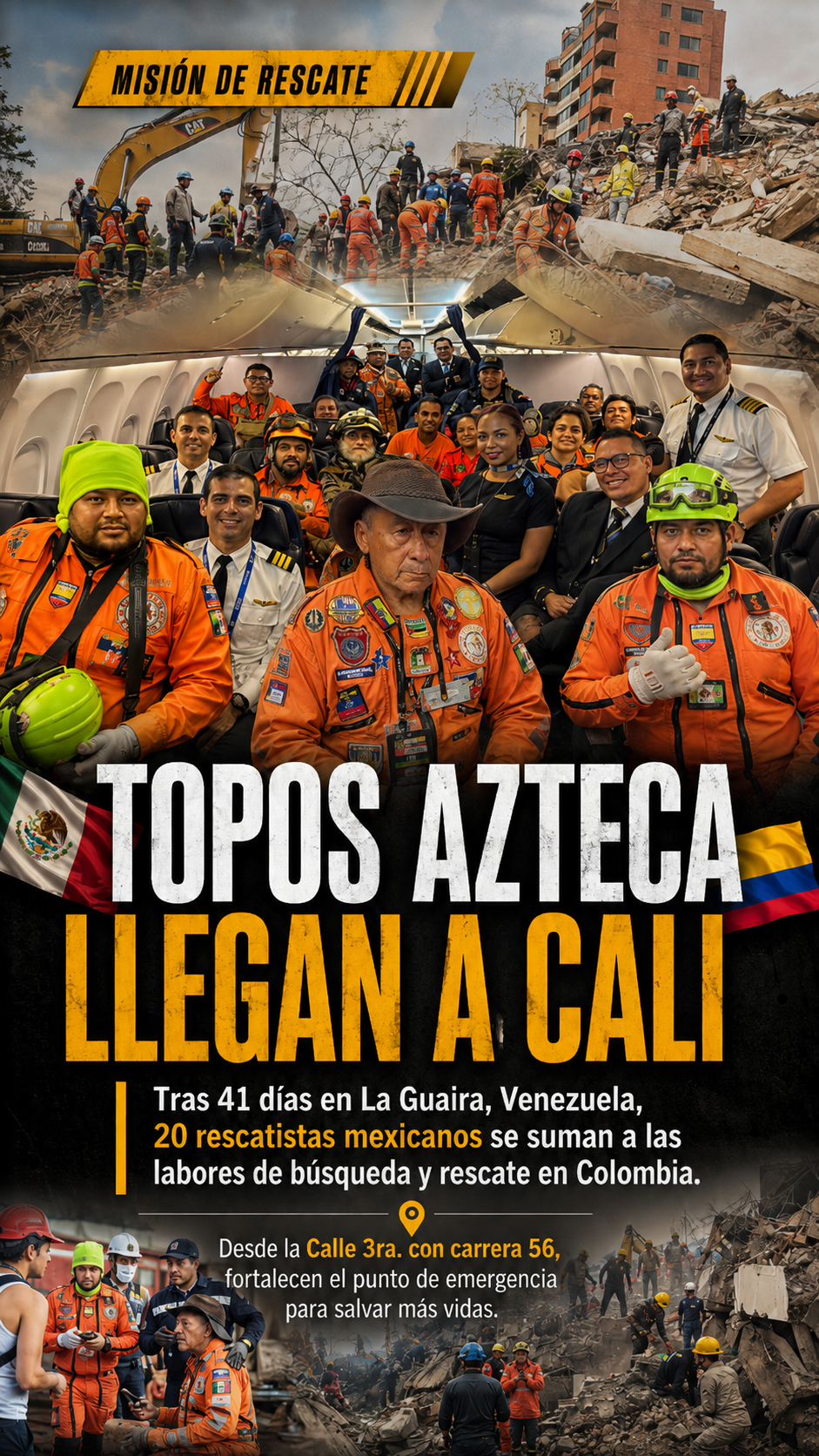Topos Azteca llegan a Cali, Colombia, para reforzar labores de búsqueda y rescate
