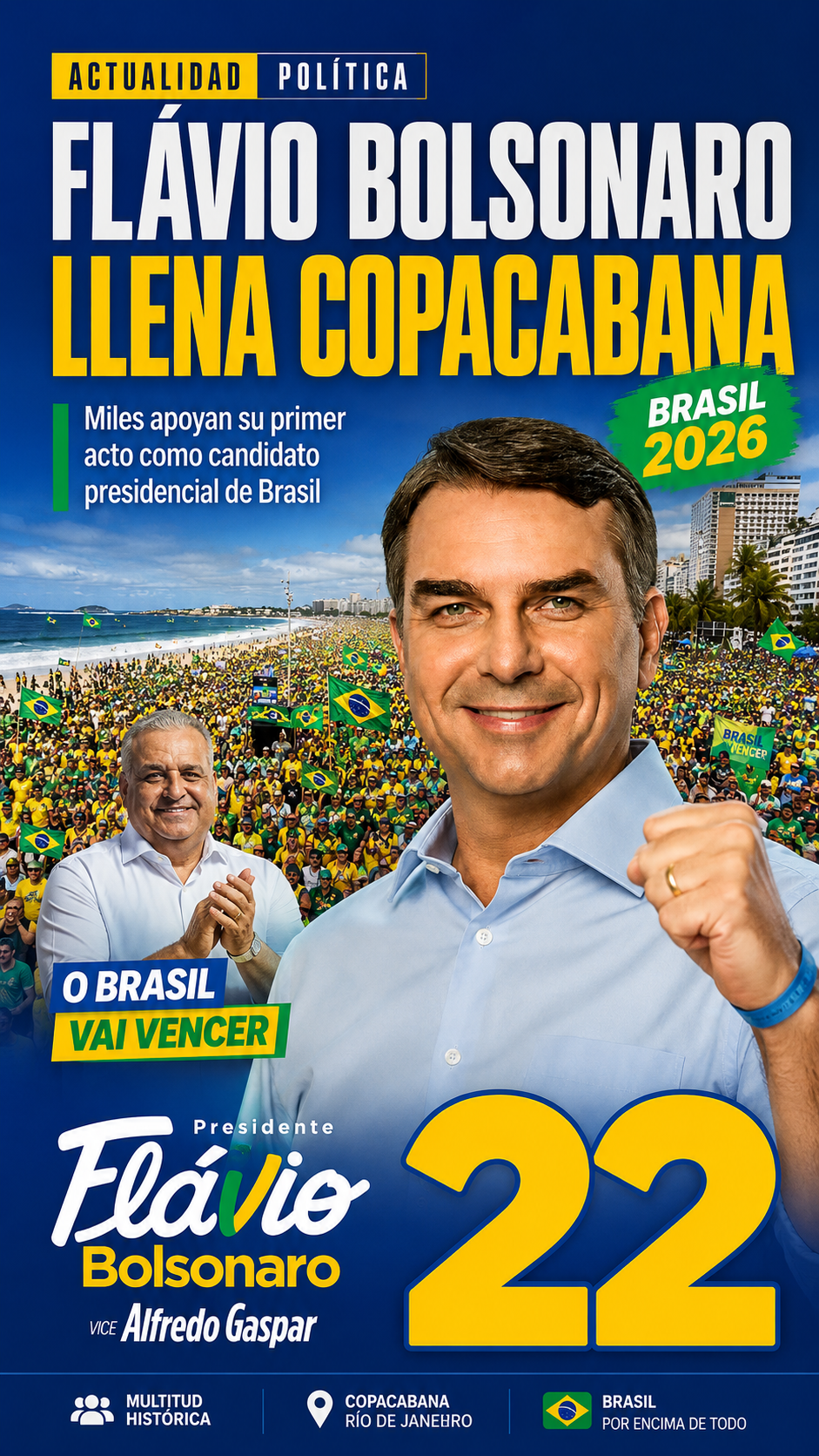 Flávio Bolsonaro reúne a miles en Copacabana en su primer acto como candidato presidencial
