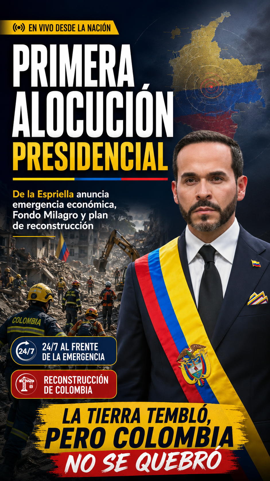 De la Espriella anuncia emergencia económica y un fondo para reconstruir Colombia tras el terremoto