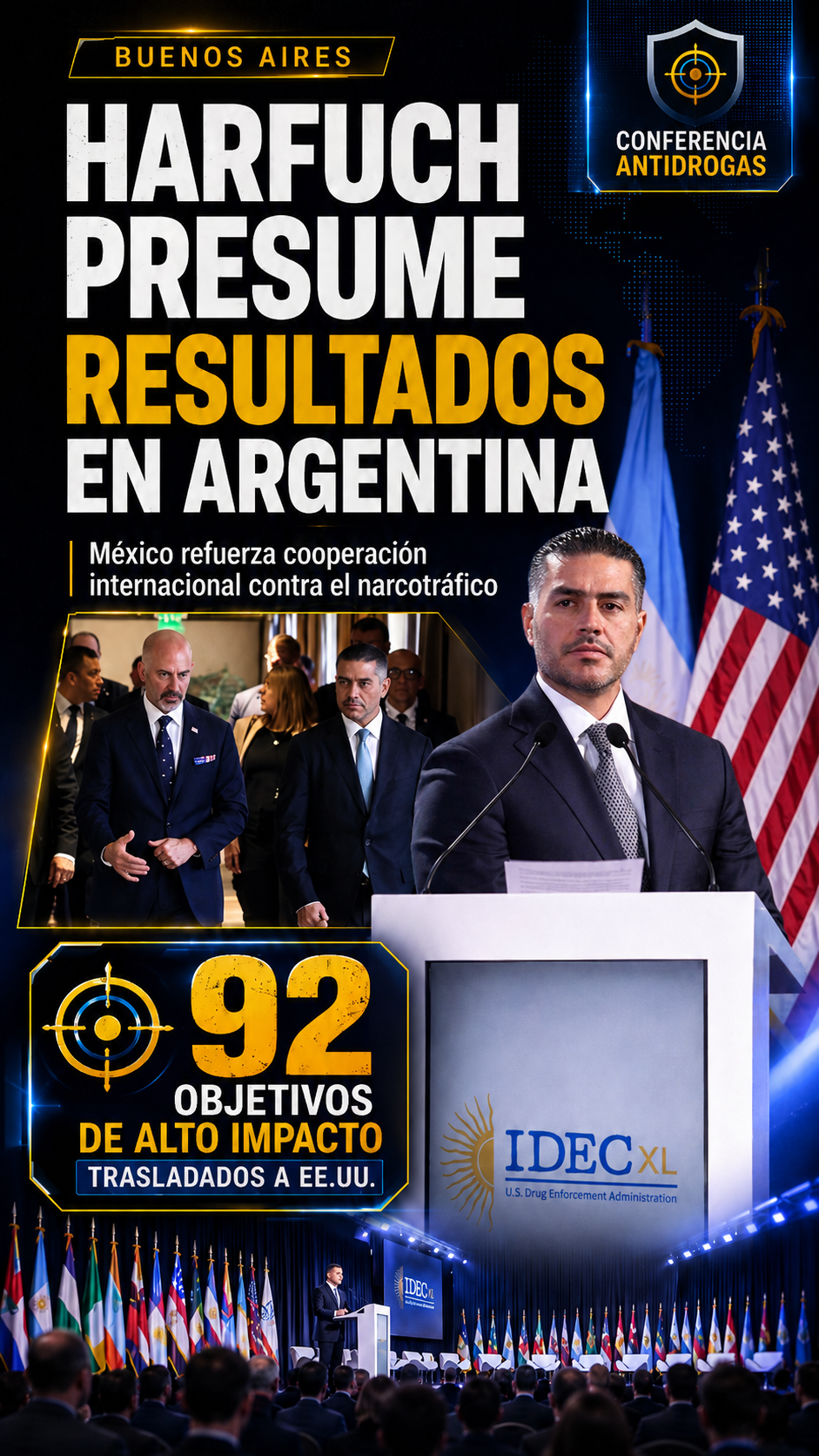 Omar García Harfuch presenta en Buenos Aires estrategia de seguridad de México y destaca traslado de 92 objetivos a Estados Unidos