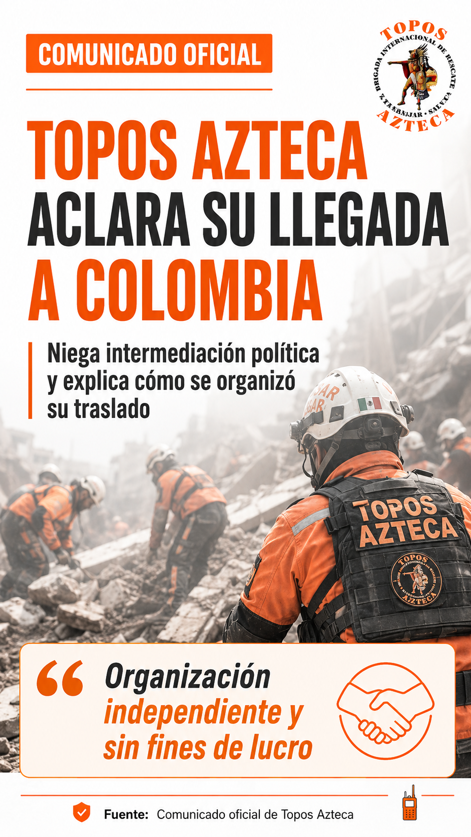 Topos Azteca niega intermediación política en su llegada a Colombia y aclara cómo se organizó la misión