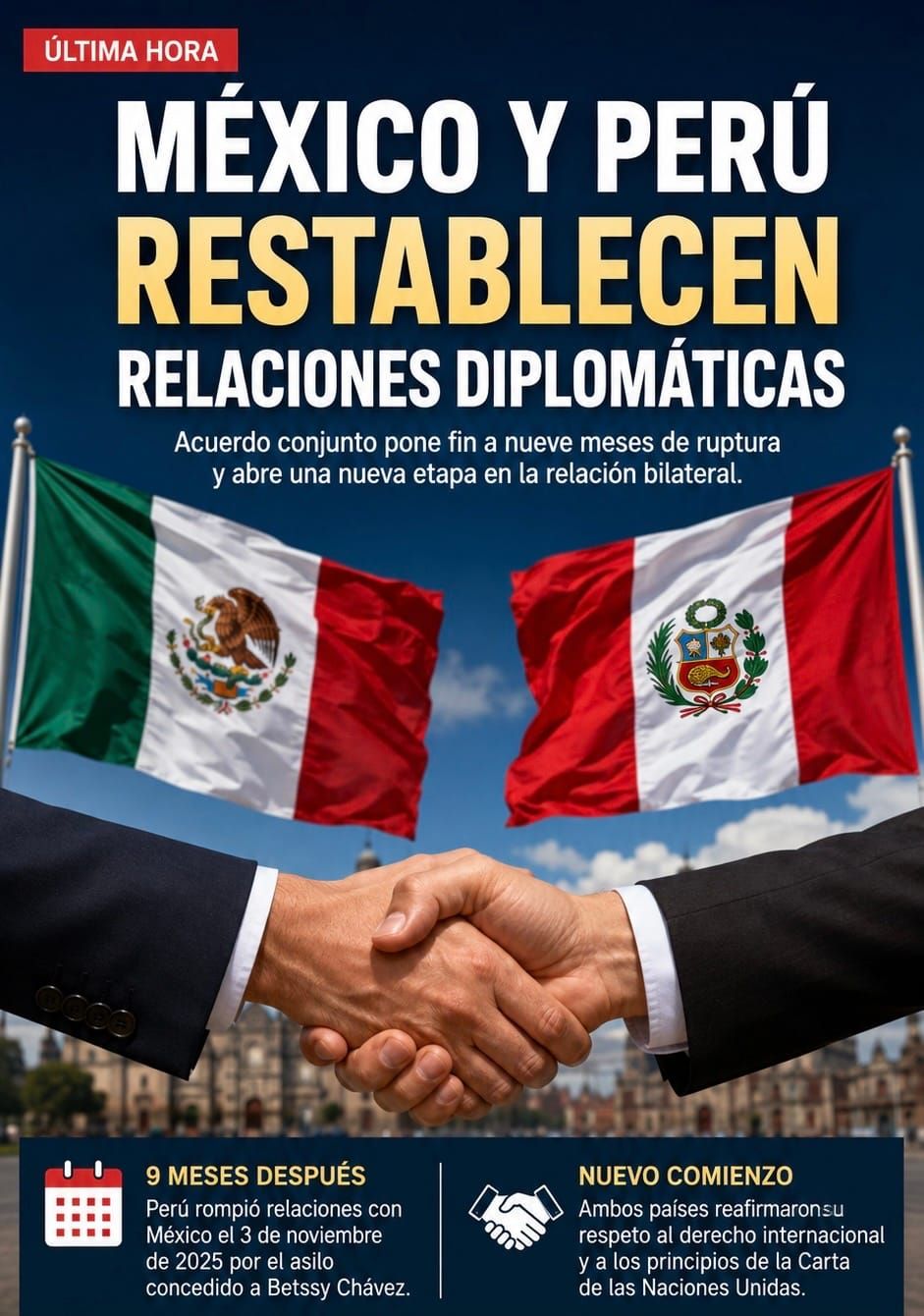 México y Perú restablecen relaciones diplomáticas nueve meses después de la ruptura