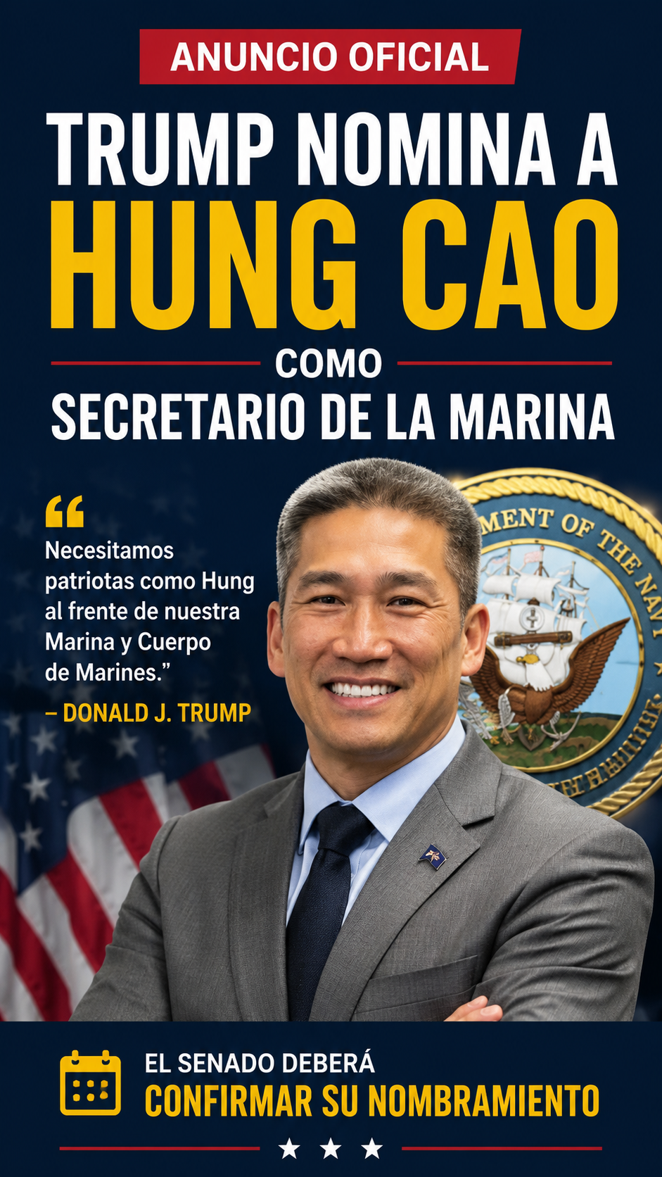 Trump nomina a Hung Cao como próximo secretario de la Marina de Estados Unidos
