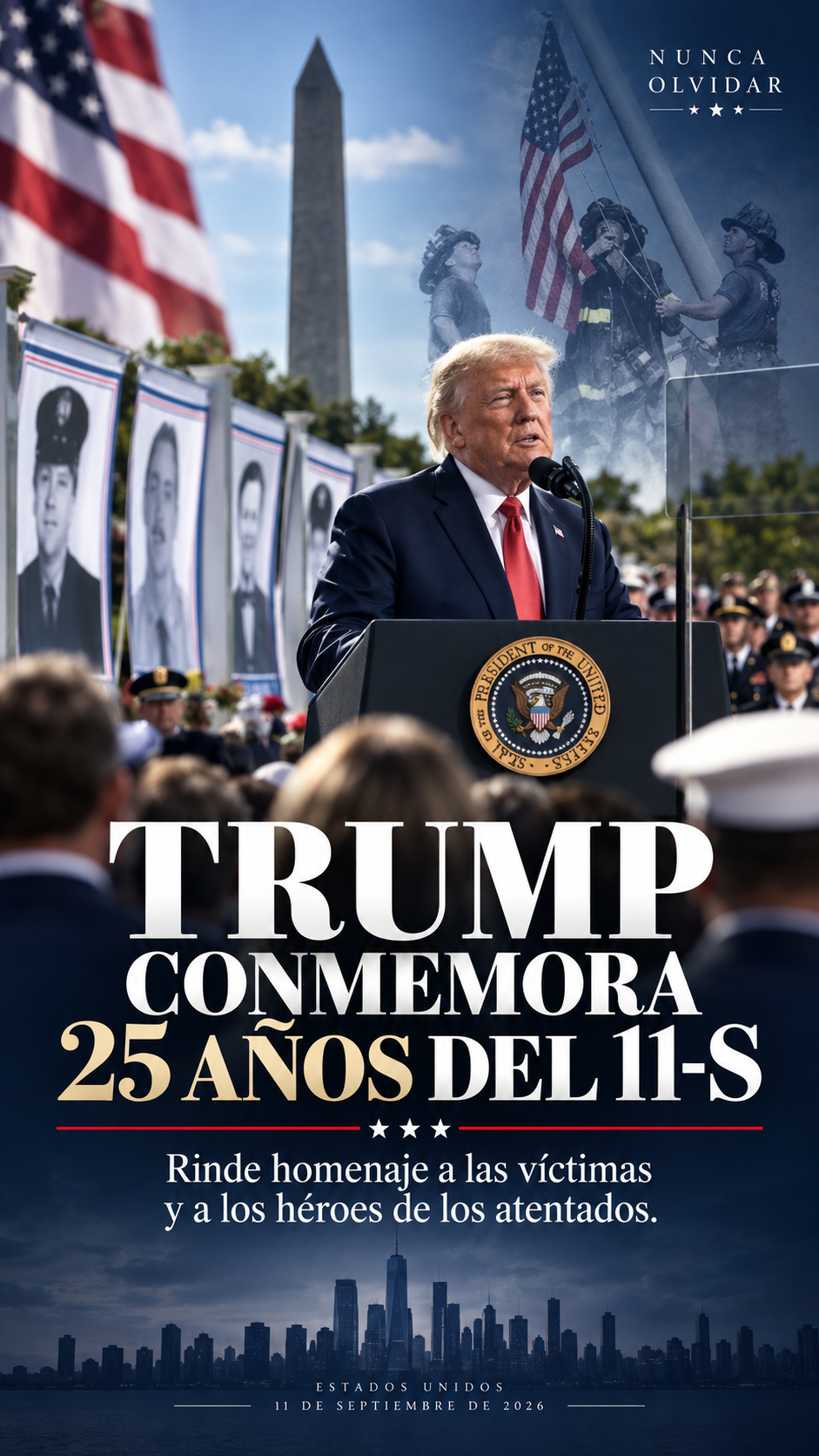 Trump conmemora 25 años del 11-S, honra a sus héroes y promete que Estados Unidos “nunca olvidará”