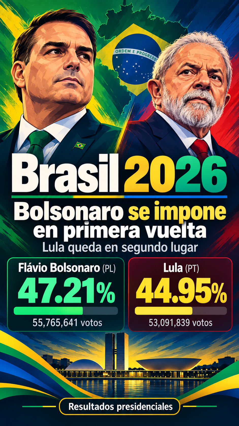 Flávio Bolsonaro se impone en primera vuelta en Brasil y enfrentará a Lula en la segunda vuelta