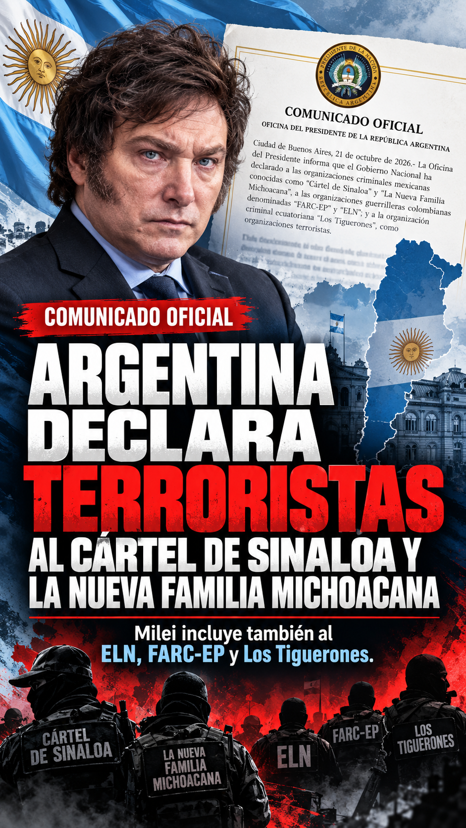 Argentina declara terroristas al Cártel de Sinaloa y La Nueva Familia Michoacana; Milei amplía ofensiva contra el crimen organizado