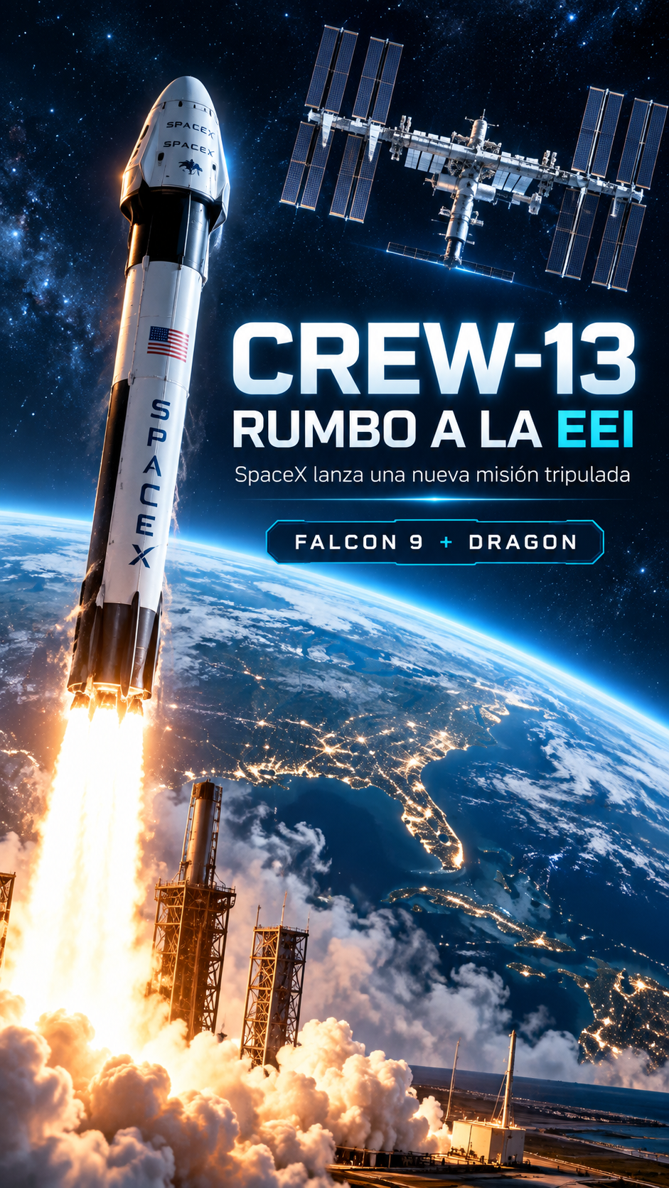 SpaceX lanza con éxito la Crew-13: cuatro astronautas viajan rumbo a la Estación Espacial Internacional