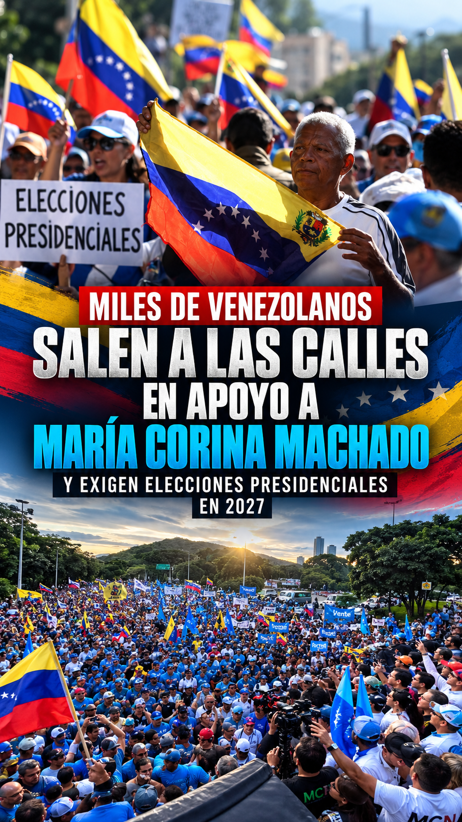 Miles de venezolanos salen a las calles para apoyar a María Corina Machado y exigir elecciones presidenciales en 2027