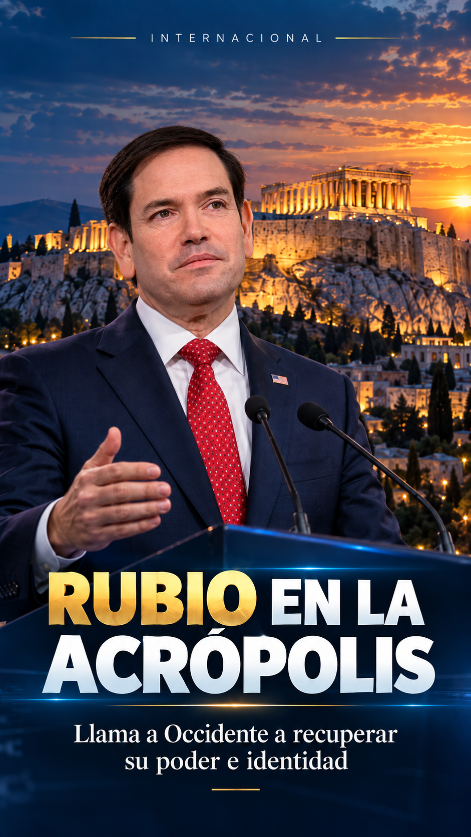 Marco Rubio llama a Occidente a recuperar su identidad, poder y ambición en un discurso frente a la Acrópolis