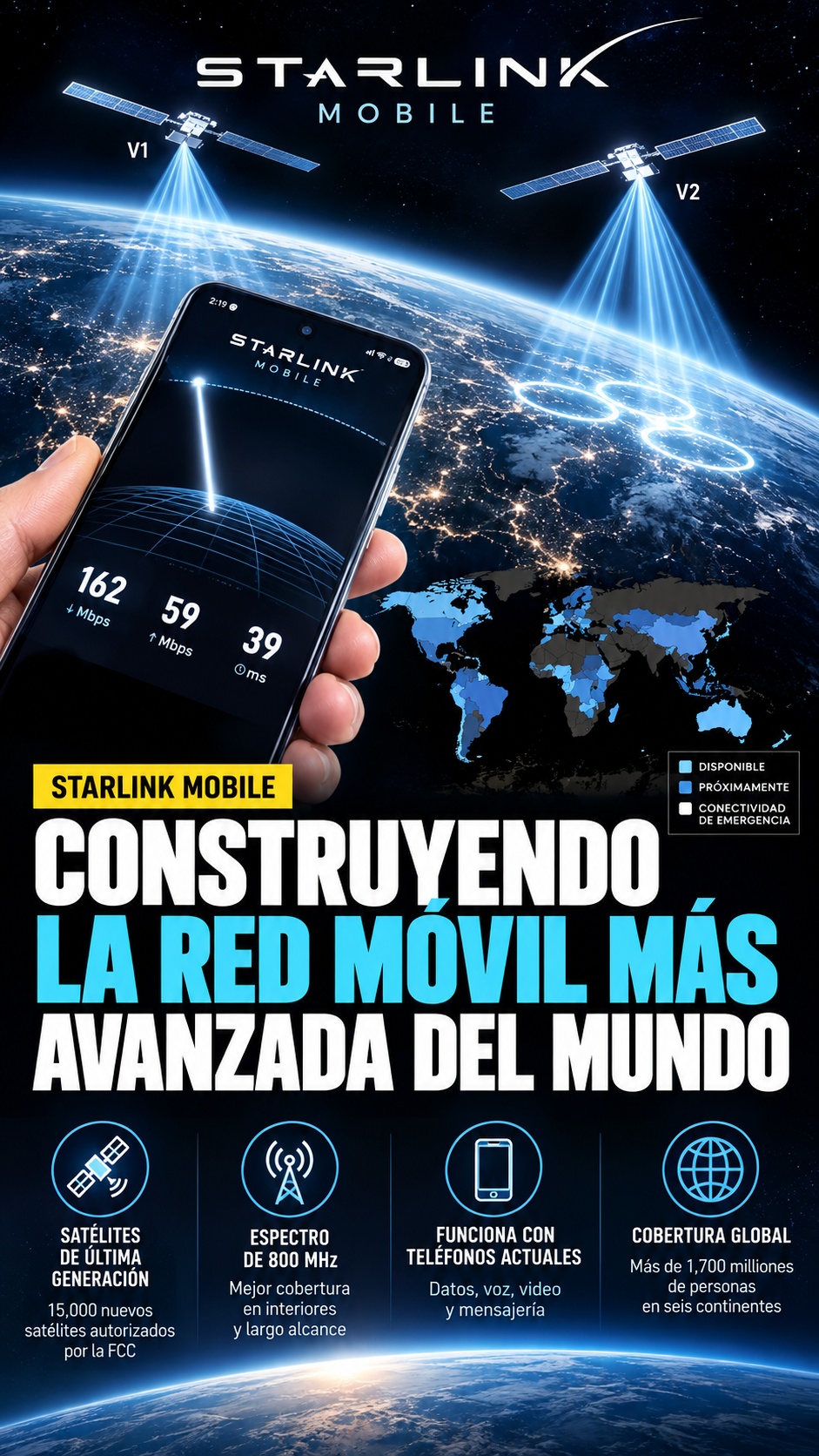 Starlink prepara su salto a operador móvil: combinará 15,000 satélites con una red terrestre en EE.UU.