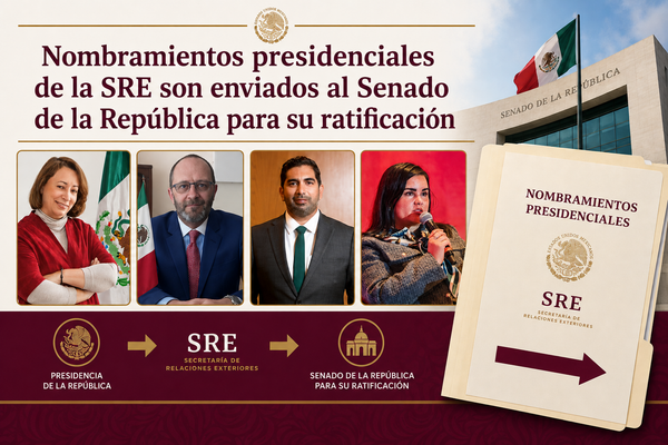 Nombramientos presidenciales de la SRE son enviados al Senado de la República para su ratificación