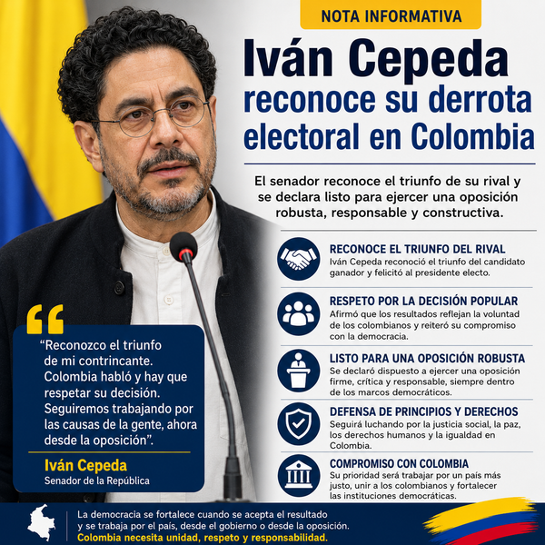 Colombia: Iván Cepeda reconoce derrota electoral y se declara listo para ejercer una oposición firme