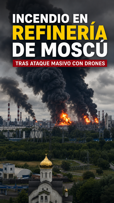 Ataque masivo con cientos de drones ucranianos contra Moscú, desata incendio en la Refinería