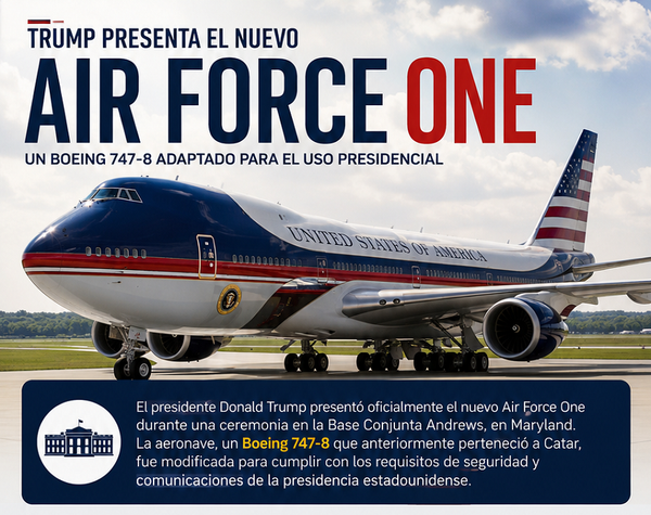 Trump presenta el nuevo Air Force One, un Boeing 747-8 adaptado para uso presidencial
