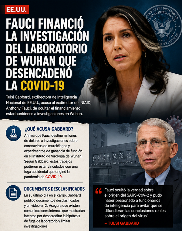 Fauci financió la investigación del laboratorio de Wuhan que desencadenó la COVID-19: Tulsi Gabbard