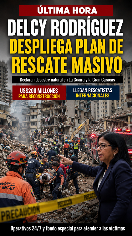 Delcy Rodríguez despliega plan de rescate masivo en La Guaira y la Gran Caracas tras sismos